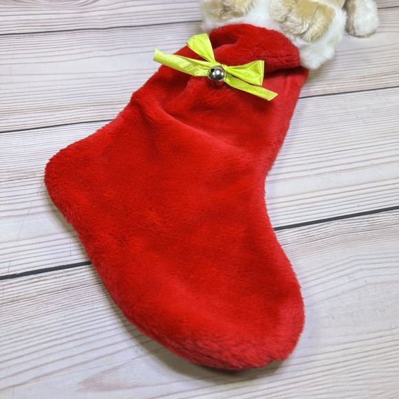 VTG Christmas Stocking 19” Rudolph Red-Nosed Reindeer Head Plush Santa Hat Bell - Picture 9 of 12